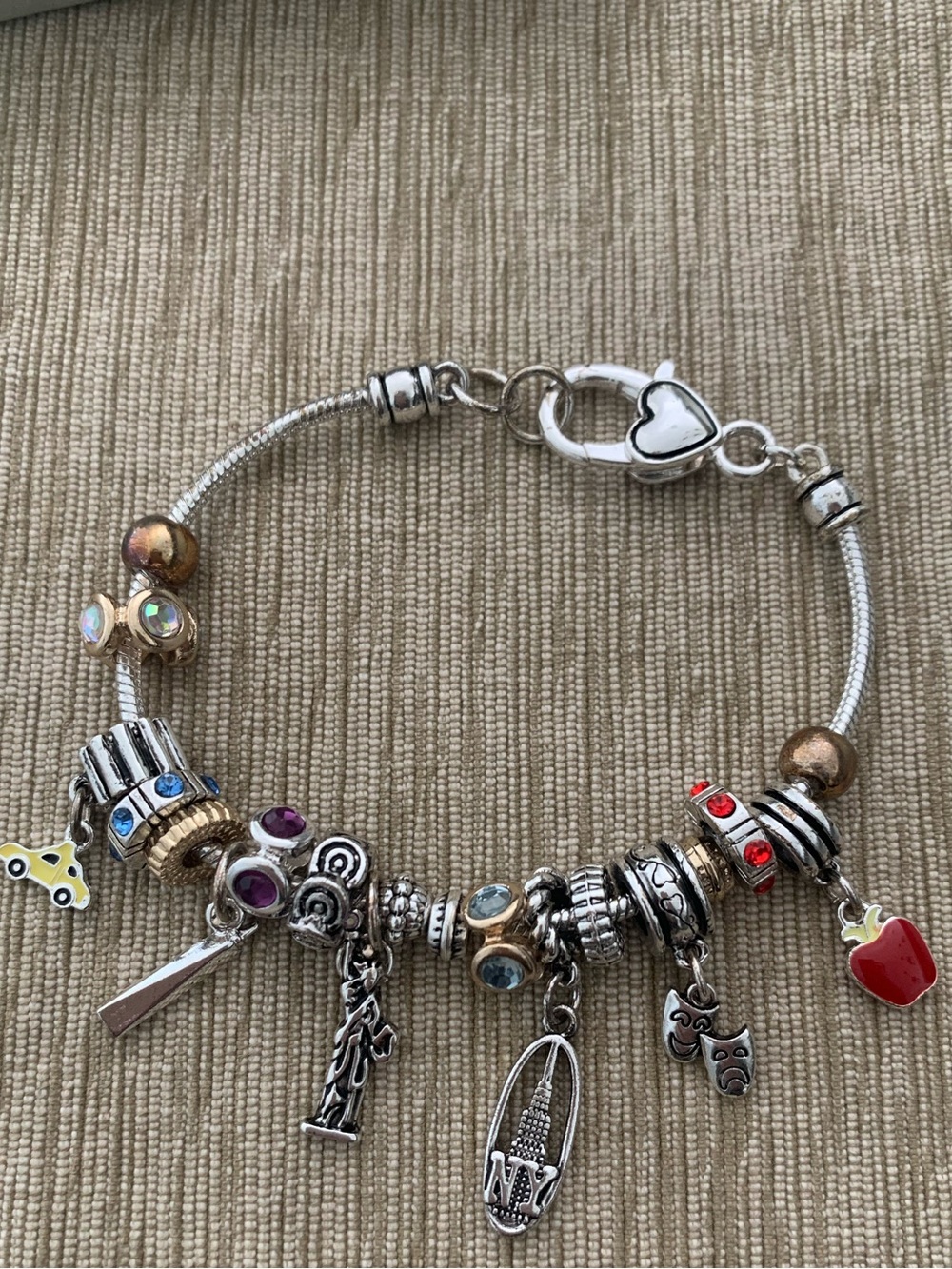Silver-tone New York Charm Bracelet with Red and Multicolor Accents